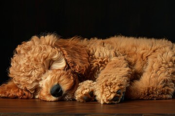 poodle puppy sleeping on the bed Generative AI