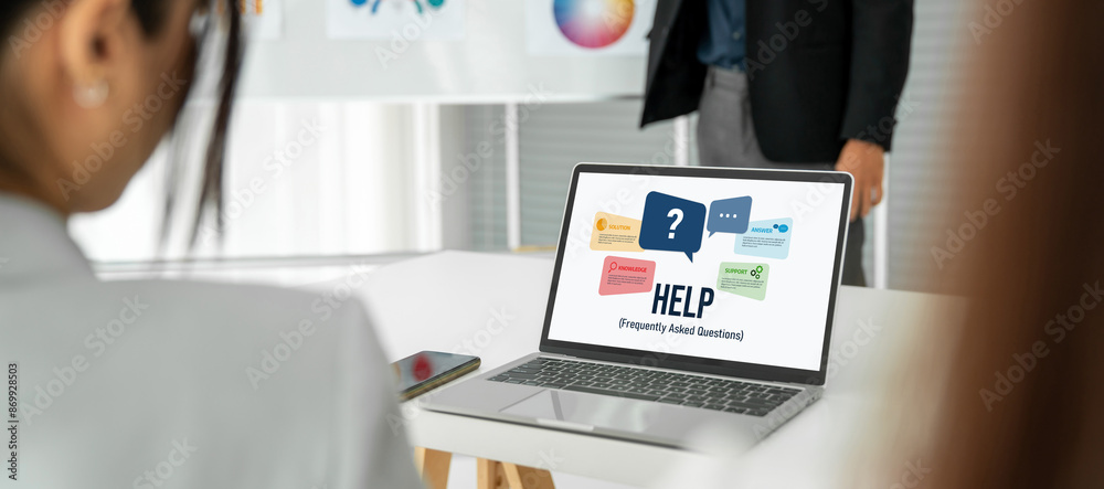 Poster help screen on the website provide answer to faq frequently asked question snugly with knowledge inf