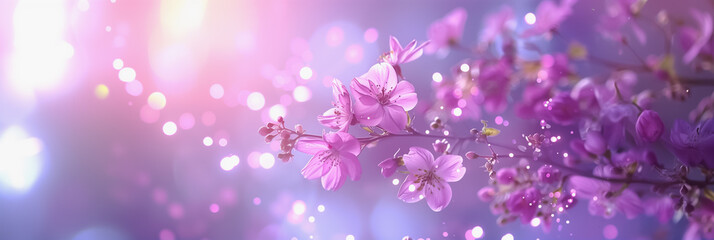 Dreamy purple floral background with soft bokeh lights