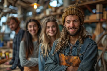 A Group of Young Adults Working in a Workshop
