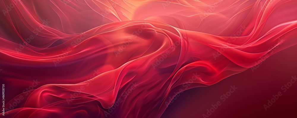 Canvas Prints abstract waves of flowing light lines on a radiant red background