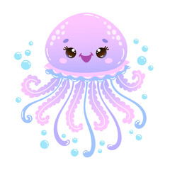 Cute cartoon jellyfish with bubbles. Vector Illustration for children's books, nursery decor and other creative projects