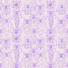 Cartoon retro Christmas tree balls seamless new year ethnic ornaments pattern