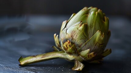 Steaming Green Artichoke on a Black Slate Surface