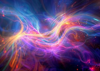 Obraz premium Abstract Colorful Light Waves Background - Digital Illustration of Vibrant Energy Swirls
