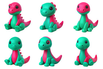 Obraz premium Kawaii 3D cartoon dinosaur sitting isolated on transparent background PNG file