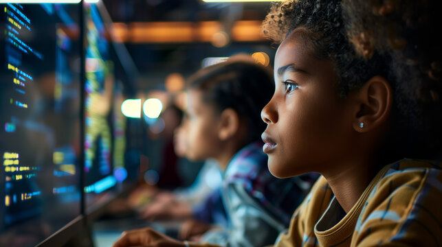 Young African American Girl Learning Programming and Data Analysis