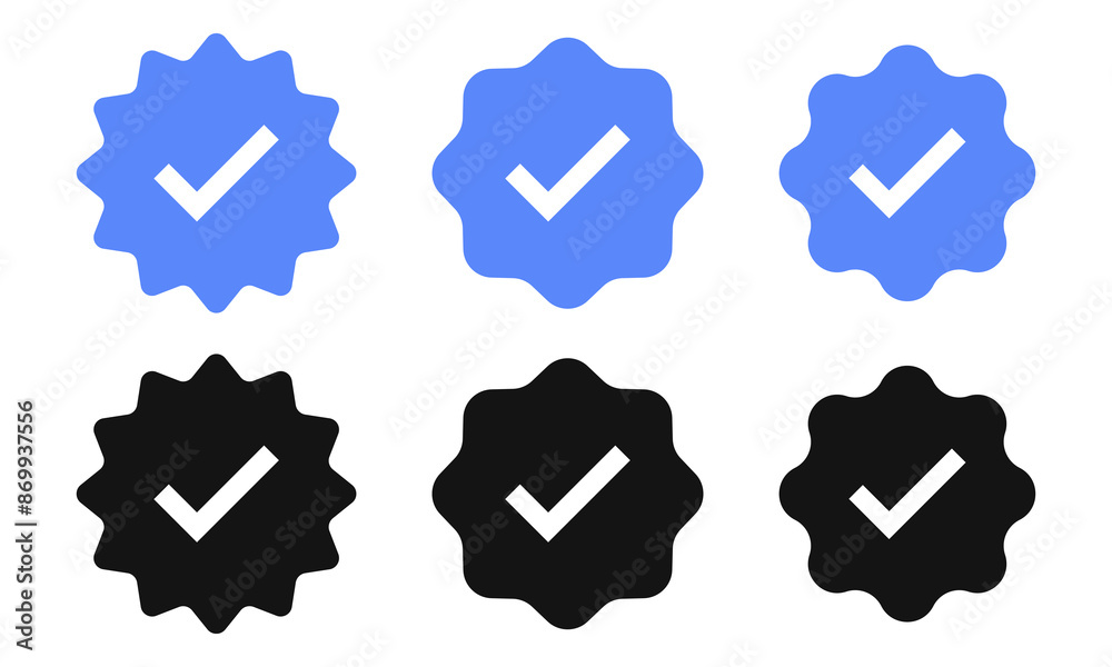 Poster Verified badge icon tick symbol vector approved check mark icon. Blue checkmark icons - Certificate badge Quality certify icon