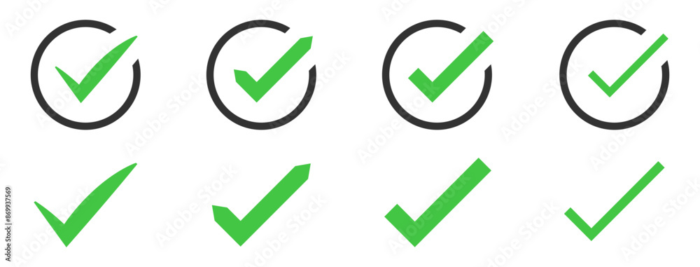 Leinwandbilder check mark icon button set. check box icon with right or correct buttons and yes checkmark icons in green tick box - checkbox symbol sign. check mark box square frame. vector illustration