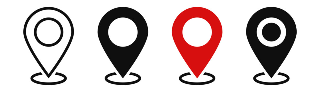location map pointer icon, place pin marker sign - red gps map pointers in flat style, destination symbols. location pin line icon, Navigation sign
