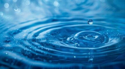 Water Droplet Creating Ripples in Blue Water