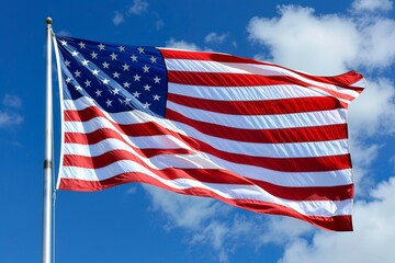 Obraz premium American Flag Waving in the Wind on a Sunny Day