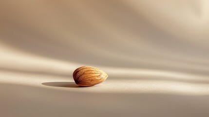 A Single Almond on a Beige Surface in Natural Light