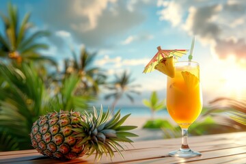 exotic fruit cocktails on the beach Generative AI