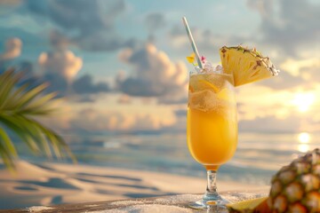 exotic fruit cocktails on the beach Generative AI