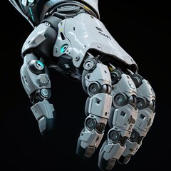 Fototapeta premium Robot with a paw on a black background represents the future of AI and the 4th industrial revolution.