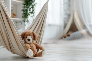 plush toy dog. toy, puppy, hammock, ,cozy, room,
