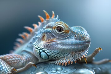 Fototapeta premium Detailed close-up of a colorful lizard. Vibrant reptile in a natural setting.