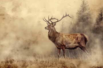 watercolor painting of deer in the forest