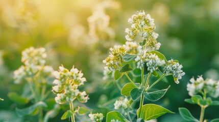 Fototapeta premium An image of a buckwheat plant in full bloom showcasing its natural source of essential vitamins and minerals.