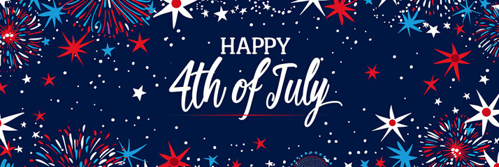 Fototapeta premium Happy Card With American Stars and Fireworks
