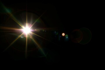 Lens flare effects for overlay designs. Abstract sun burst, digital flare, light lens decoration flash. Blank background