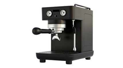 Coffee maker machine object isolated on transparent background. Automatic black technology device, professional equipment