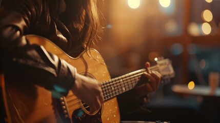 Obraz premium Cozy Acoustic Guitar Session in Warm Lighting