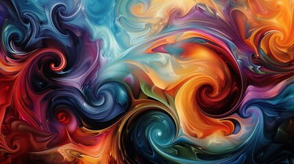 Fototapeta premium Vibrant swirls of color converge to form an abstract composition that is as bold as it is beautiful, inviting the viewer to lose themselves in its intricate details.