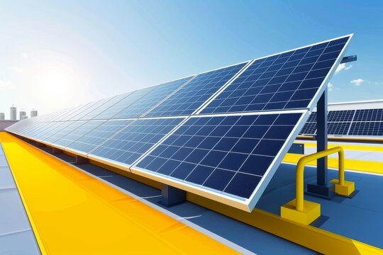 Solar panels in an industrial setting renewable energy eco friendly technology green power sustainable environment modern innovation clean energy blue sky environmental consciousness