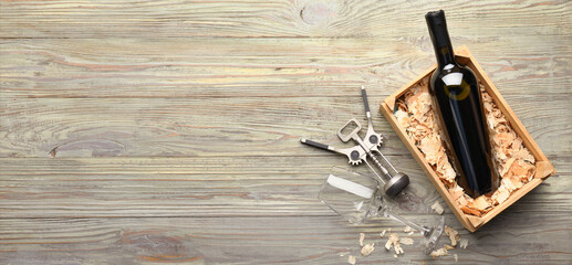 Composition with tasty wine on wooden background