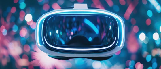 A futuristic celebration where virtual reality headsets connect people globally for a synchronized New Years Eve countdown, with copy space high tech