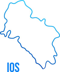 Ios greek island simplified map with blue gradient line