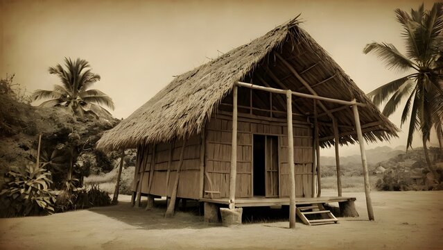 A vintage nipa hut in a sepia background