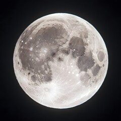 Naklejka premium A moon image captures the serene beauty of Earth's natural satellite, showcasing its craters, valleys, and stark contrasts between light and shadow.