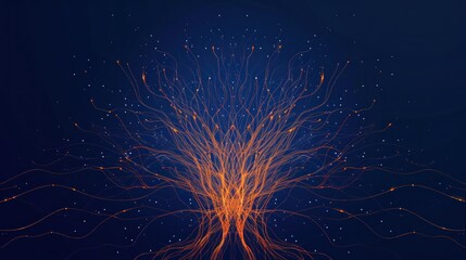 Abstract Digital Tree with Glowing Lines