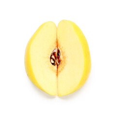 Pieces of fresh quince on white background
