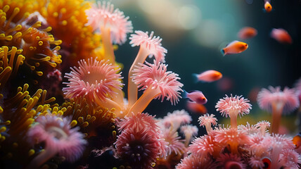 underwater reef showcases small colorful fish and coral, AI Generative
