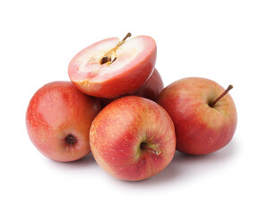 Many sweet pink apples on white background