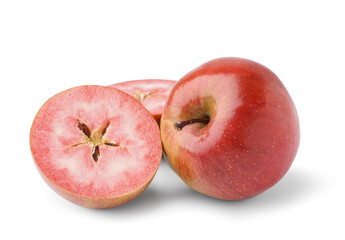 Sweet pink apples on white background