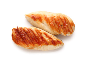 Tasty grilled chicken breast on white background