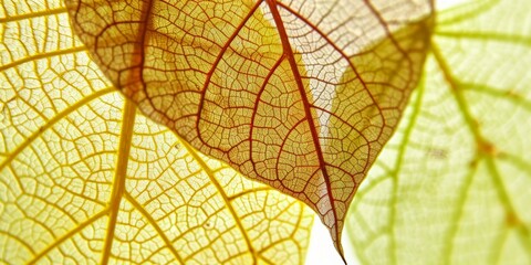 Obraz premium Close-up veins of transparent autumn leaves with intricate patterns