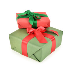 Beautiful Christmas gift boxes on white background
