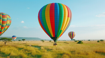 Fototapeta premium colorful aerostatic balloon walk in an african park