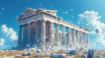 Cartoon Vector Illustration of an Ancient Greek Temple
