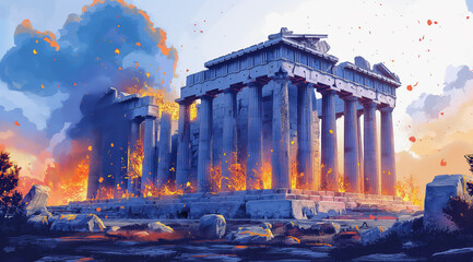 Cartoon Vector Illustration of an Ancient Greek Temple