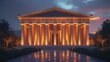 Obraz premium Majestic Greek Temple at Night Illuminated by Soft Lighting