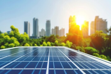 Solar panels in urban park renewable energy eco friendly technology green power sustainable environment nature clean energy environmental consciousness cityscape vibrant
