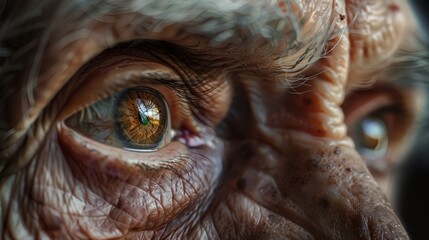 A detailed shot of an elderly person eyes