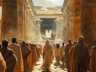Ancient Egyptian Procession Through Grand Temple Columns